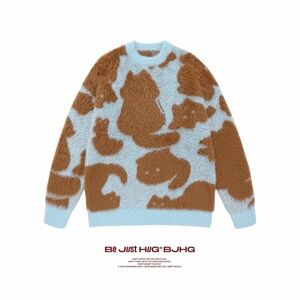 BJHG Oversized Cat Print Sweater